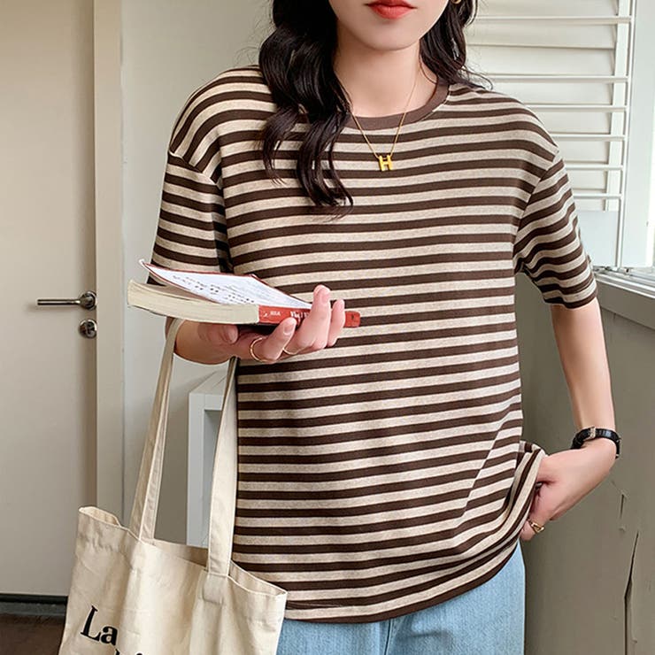 ラウンドネックボーダーTシャツ【韓国ファッション】 | Doula Doula | 詳細画像2 