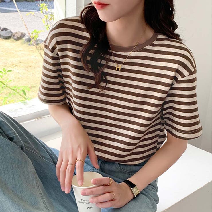 ラウンドネックボーダーTシャツ【韓国ファッション】 | Doula Doula | 詳細画像3 