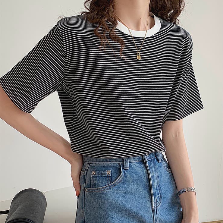 ラウンドネックカラーボーダーTシャツ【韓国ファッション】 | Doula Doula | 詳細画像9 