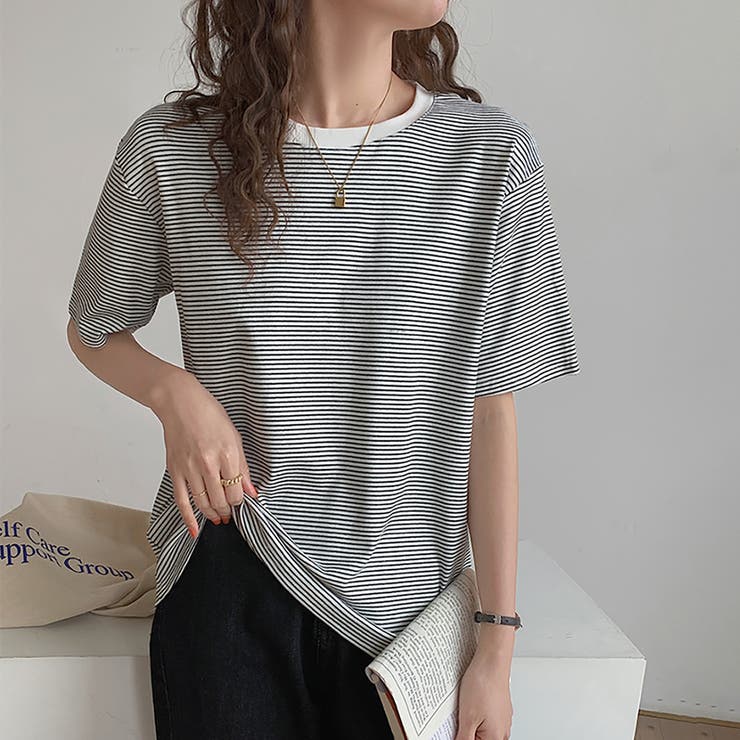 ラウンドネックカラーボーダーTシャツ【韓国ファッション】 | Doula Doula | 詳細画像14 