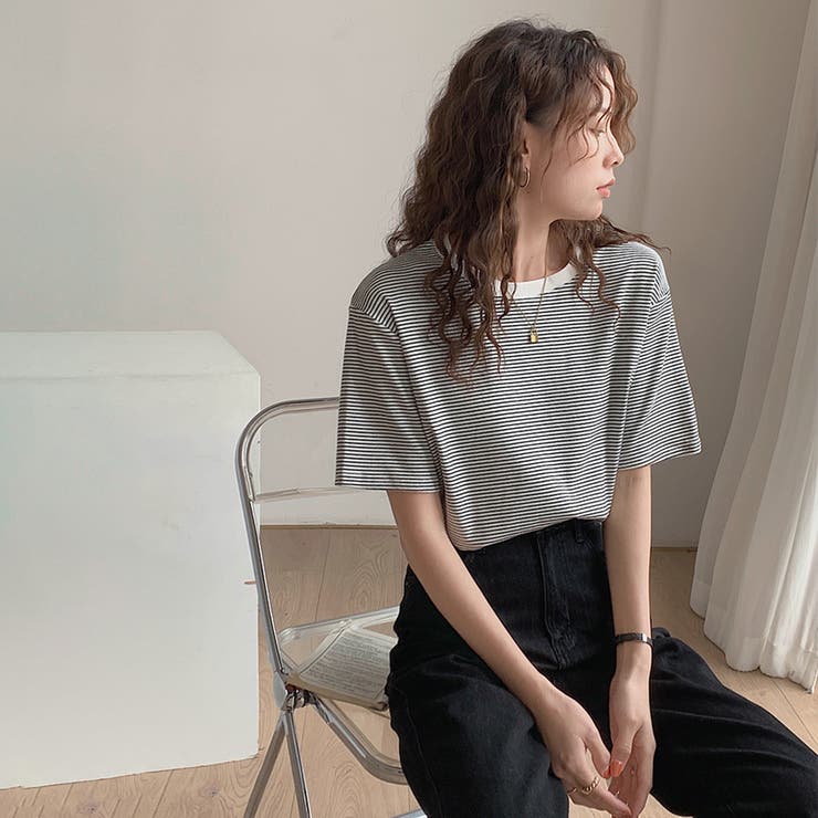 ラウンドネックカラーボーダーTシャツ【韓国ファッション】 | Doula Doula | 詳細画像19 
