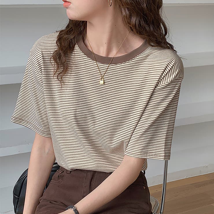 ラウンドネックカラーボーダーTシャツ【韓国ファッション】 | Doula Doula | 詳細画像29 