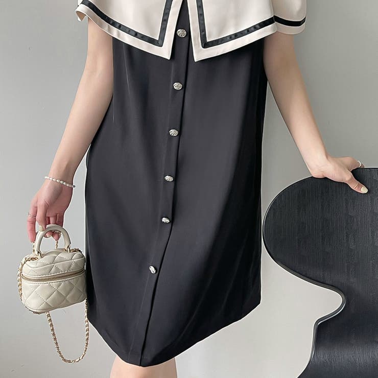 オープンショルダーシャツ衿デザインワンピース【韓国ファッション