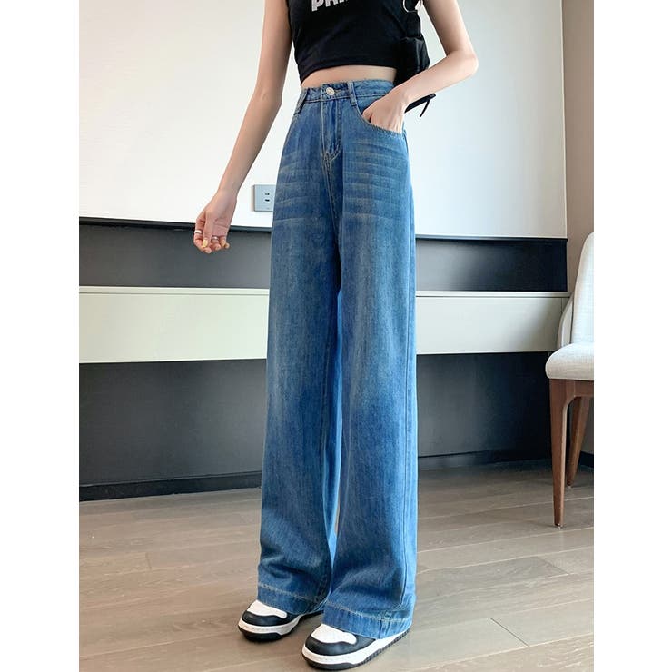 ハイウエストワイドデニムパンツ【韓国ファッション】[品番