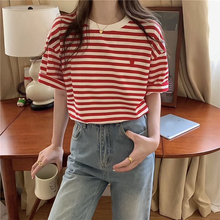 ☆韓国の人気☆【I AM MARI】☆Toar collar striped T-shir.t☆ I AM MARI(アイアムマリ) Tシャツ・カットソー(レディース) 2