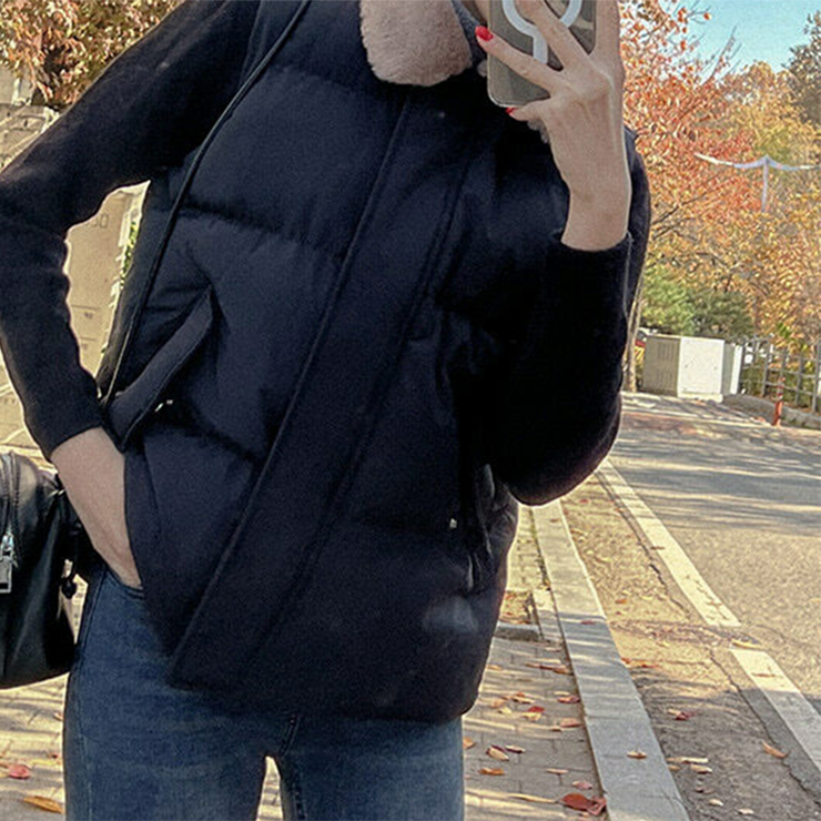 ファーカラーダウンベスト【韓国ファッション】[品番：ZJ000019485