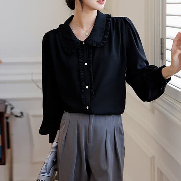 フリルカラーシャツブラウス【韓国ファッション】【春夏新商品