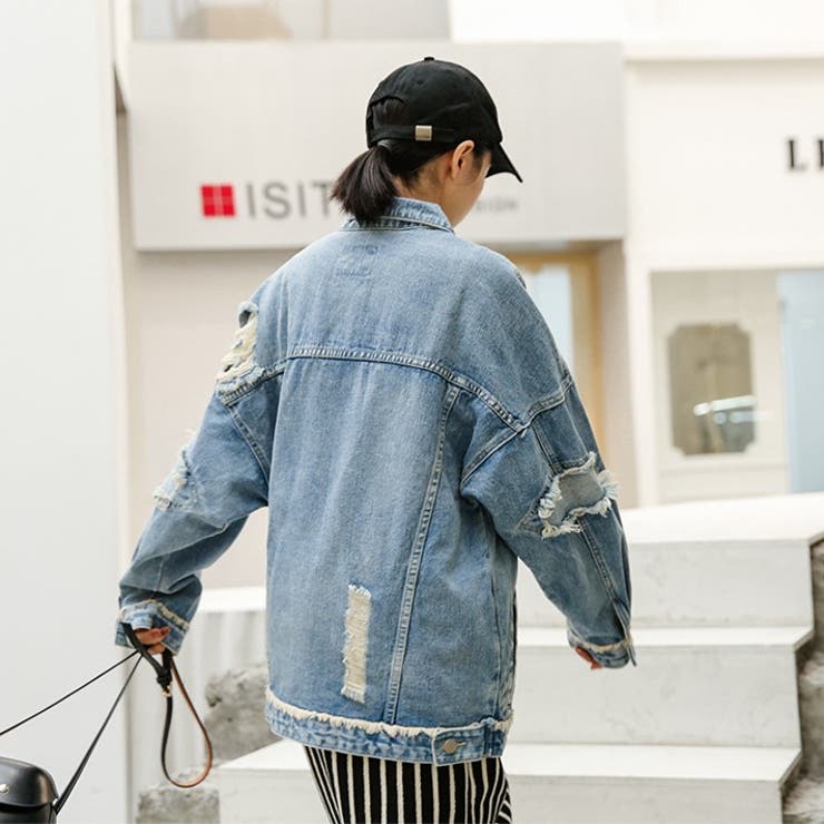 ダメージデニムGジャン【韓国ファッション】【春夏新商品】[品番  