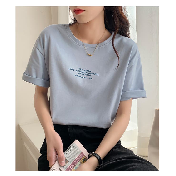 プチフロントロゴTシャツ【韓国ファッション】[品番