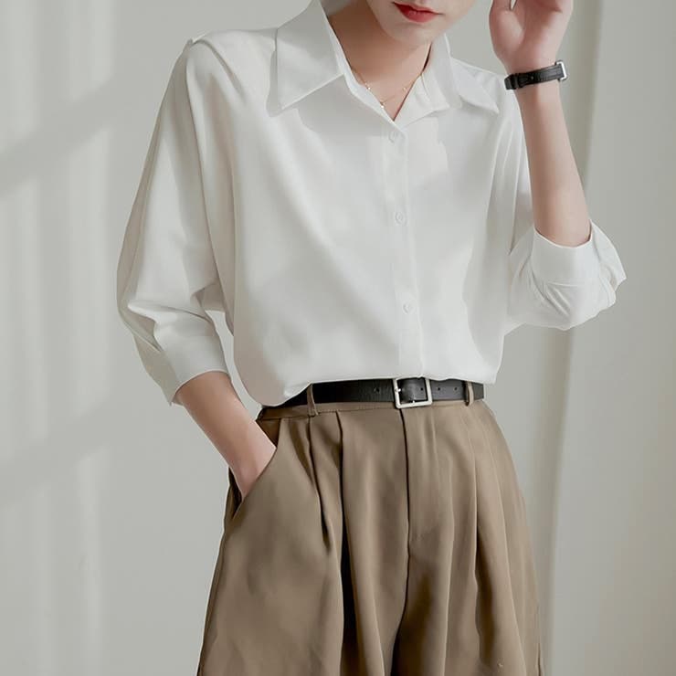 7分丈肩タックブラウスシャツ【韓国ファッション】[品番