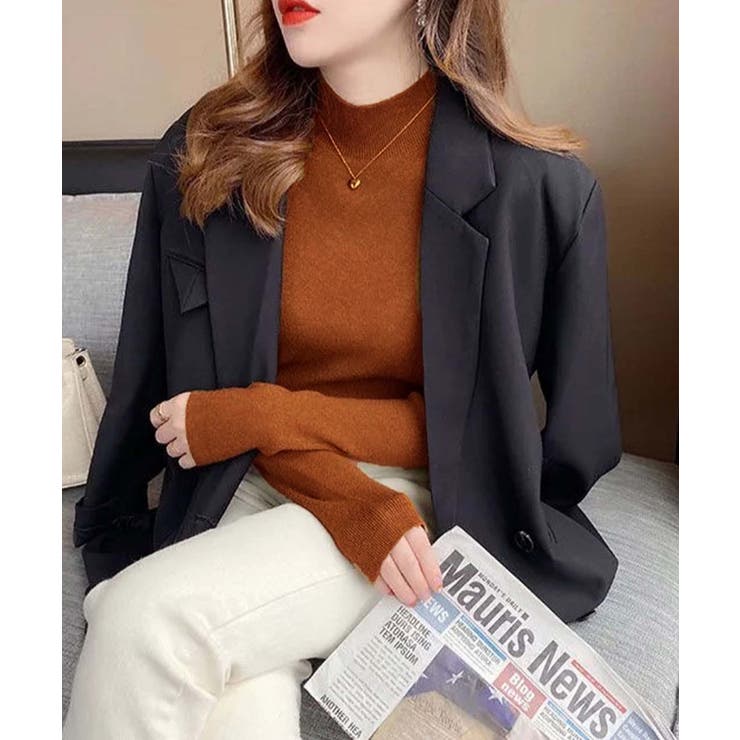 ブラウン | ボトルネックニットトップス【韓国ファッション】 | Girly Doll