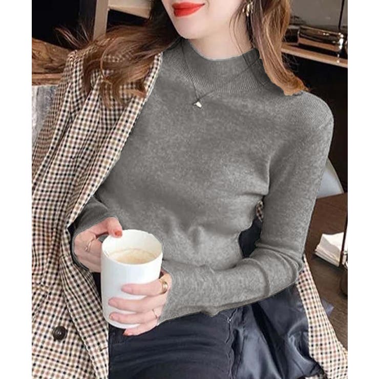 ダークグレー | ボトルネックニットトップス【韓国ファッション】 | Girly Doll