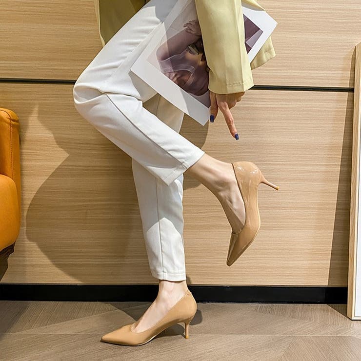 【美品】アイボリーパール装飾ハイヒールパンプス パンプス 6センチヒール アーモンドトゥ レース チュール