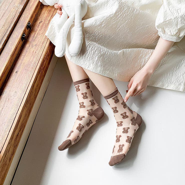 クマちゃんシースルーソックス【韓国ファッション】【春夏新商品  