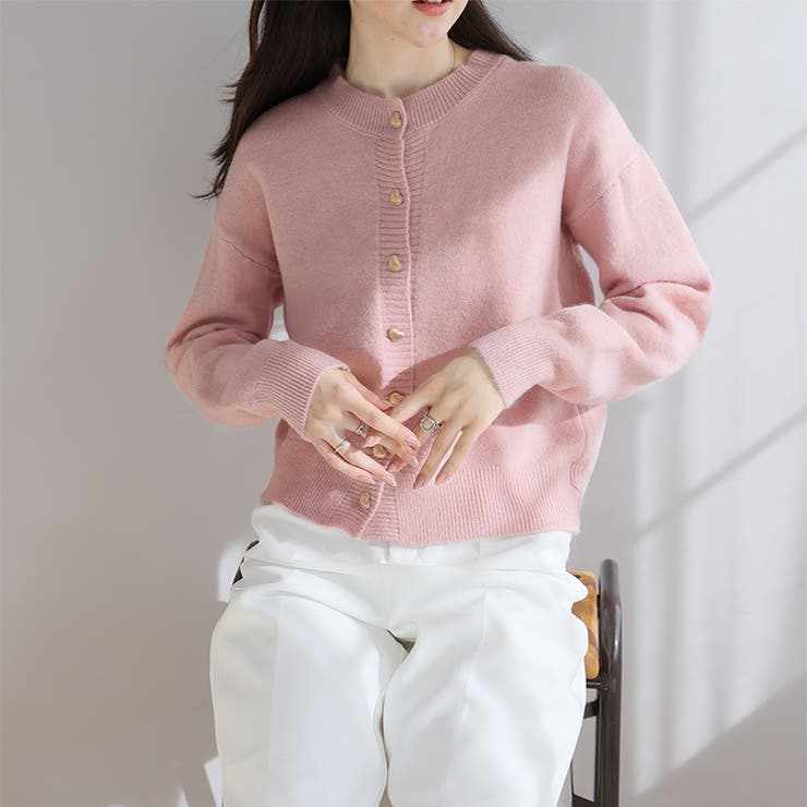 レトロ✦可愛いニットミニカーディガン 冬春のお出かけにおすすめ ハートボタンニットカーディガン[品番：ZJ000022987]｜Girly