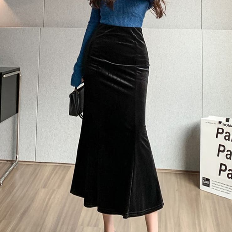 ベロアマーメイドスカート【韓国ファッション】[品番：ZJ000019612