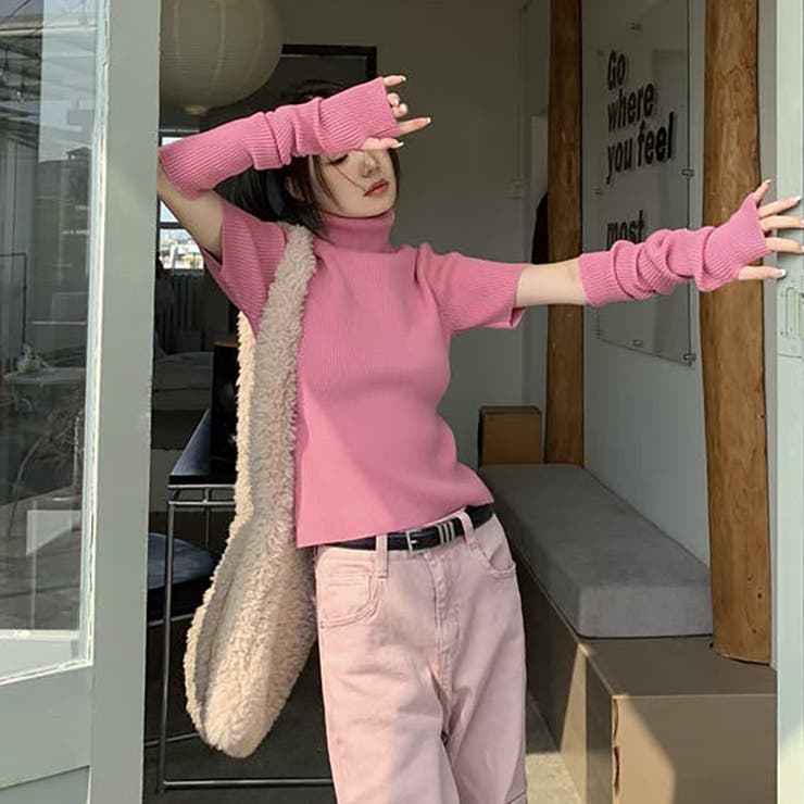 タートルネックニット＆アームウォーマー【韓国ファッション