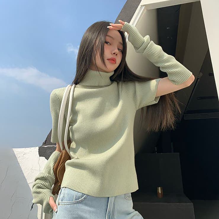 タートルネックニット＆アームウォーマー【韓国ファッション