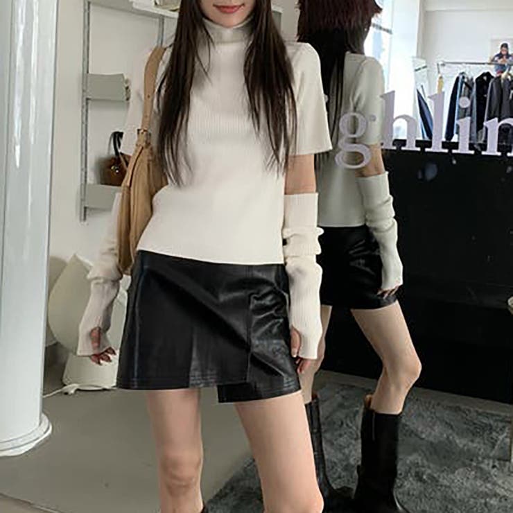 タートルネックニット＆アームウォーマー【韓国ファッション】[品番