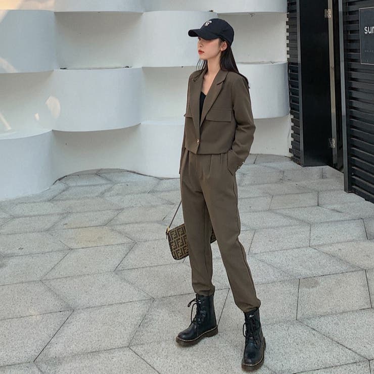 ツーピースセット ショートジャケット＆スラックスセットアップ[品番