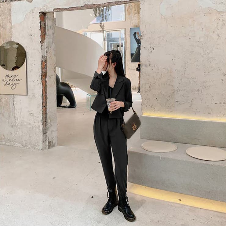 ツーピースセット ショートジャケット＆スラックスセットアップ[品番