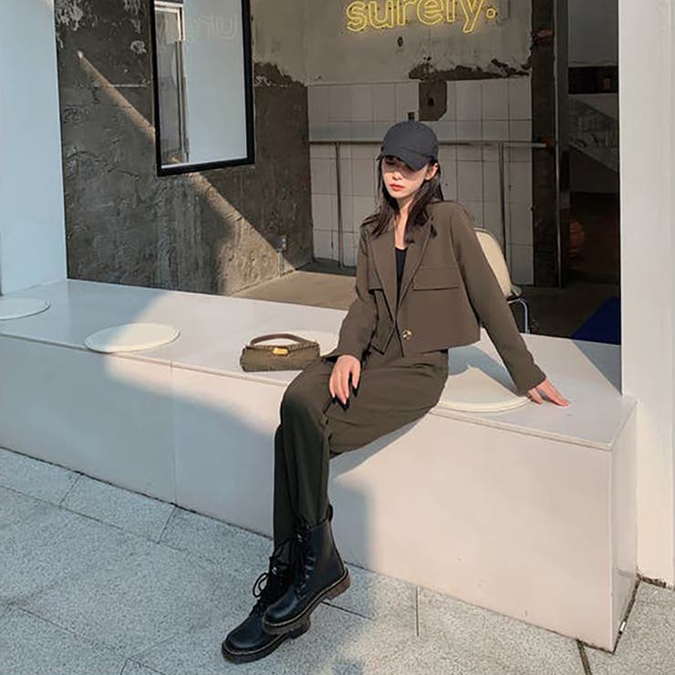 ツーピースセット ショートジャケット＆スラックスセットアップ[品番