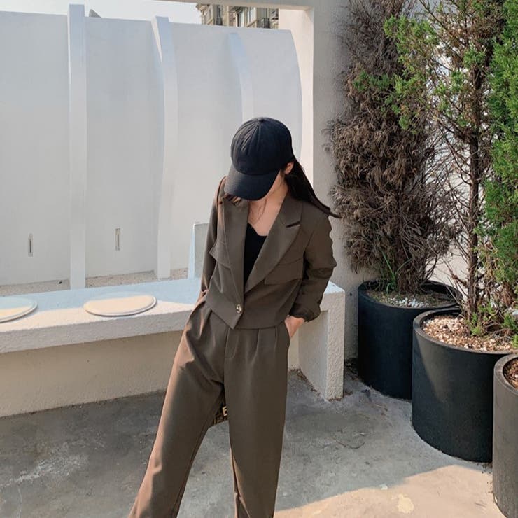 ツーピースセット ショートジャケット＆スラックスセットアップ[品番