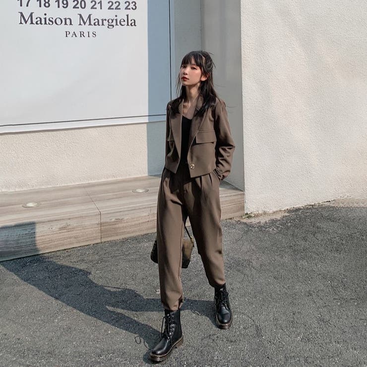 ツーピースセット ショートジャケット＆スラックスセットアップ[品番