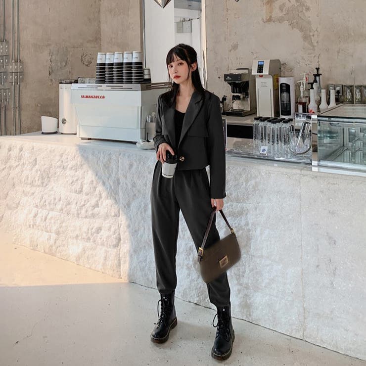 ツーピースセット ショートジャケット＆スラックスセットアップ[品番