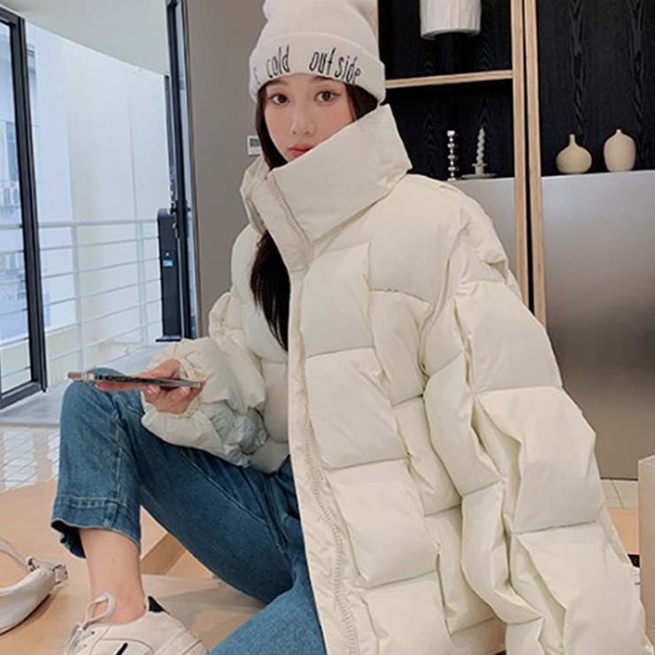 ★韓国の人気★EnoughOne★Over Fit Carol Check Jacket W★ スクエアデザインダウンジャケット【韓国ファッション】[品番