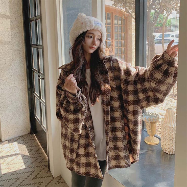 チェック柄オーバーサイズシャツ【韓国ファッション】[品番