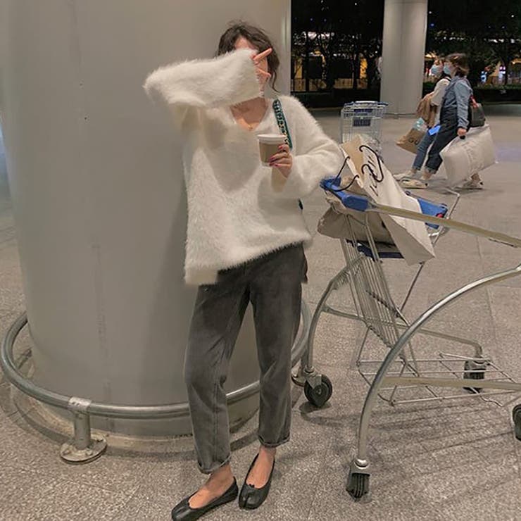 Vネックシャギーニット【韓国ファッション】 | Girly Doll | 詳細画像4 