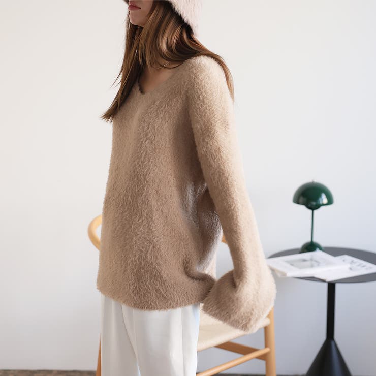 Vネックシャギーニット【韓国ファッション】 | Girly Doll | 詳細画像14 