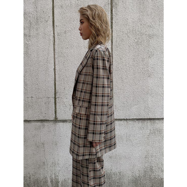 トーンオントーンチェック柄オーバージャケット[品番：EO000005445