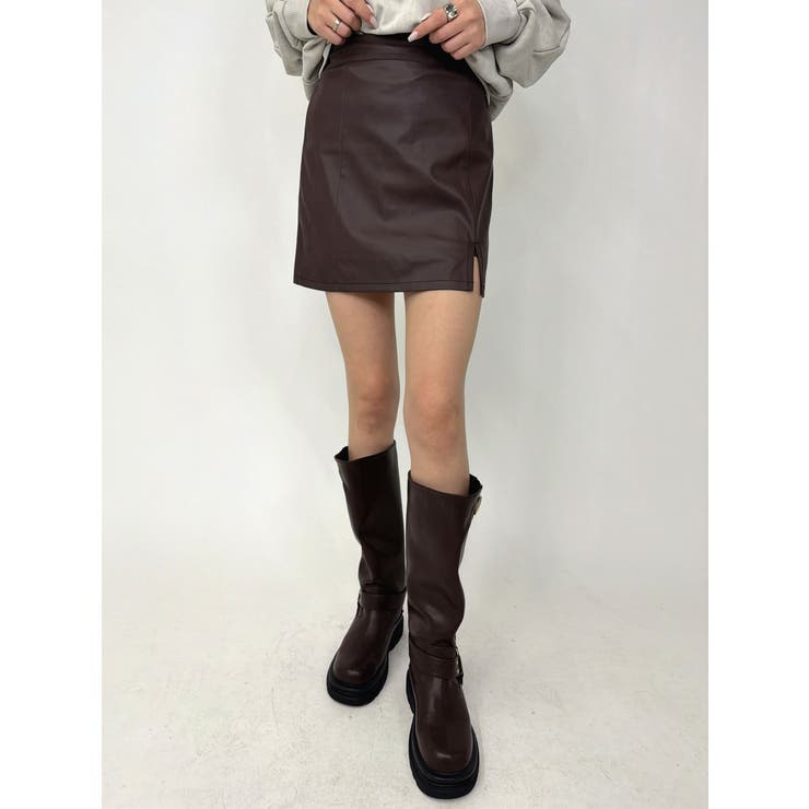 裾スリットフェイクレザーミニスカート | EGOIST | 詳細画像2 