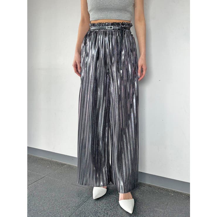 BLACK | シャイニープリーツワイドパンツ | EGOIST