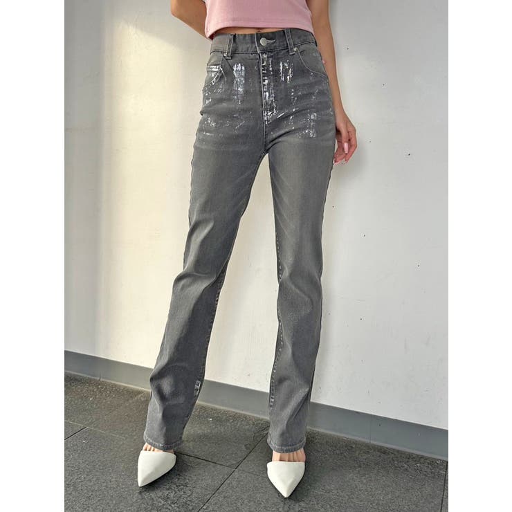 BLACK | ホイルプリントデニムストレートパンツ | EGOIST