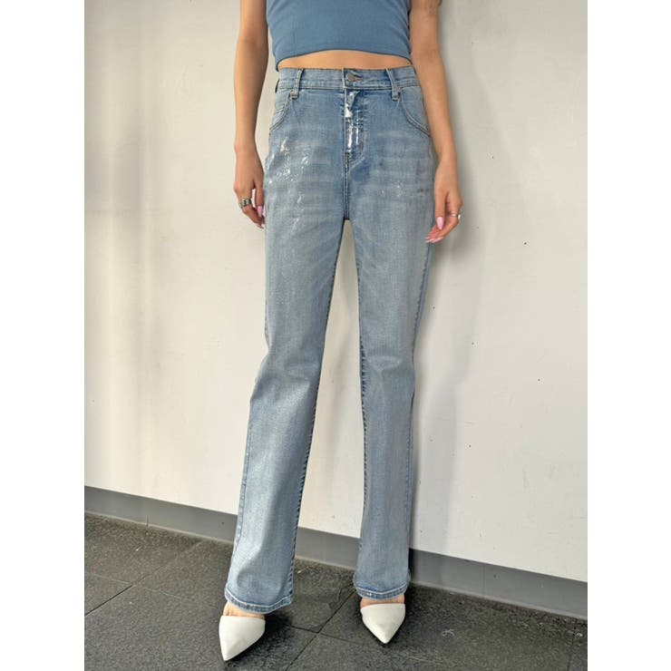 BLUE | ホイルプリントデニムストレートパンツ | EGOIST