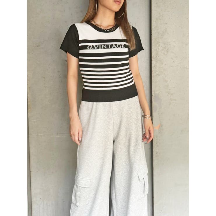 BLACK | グラム・ヴィンテージボーダーニットトップス | EGOIST