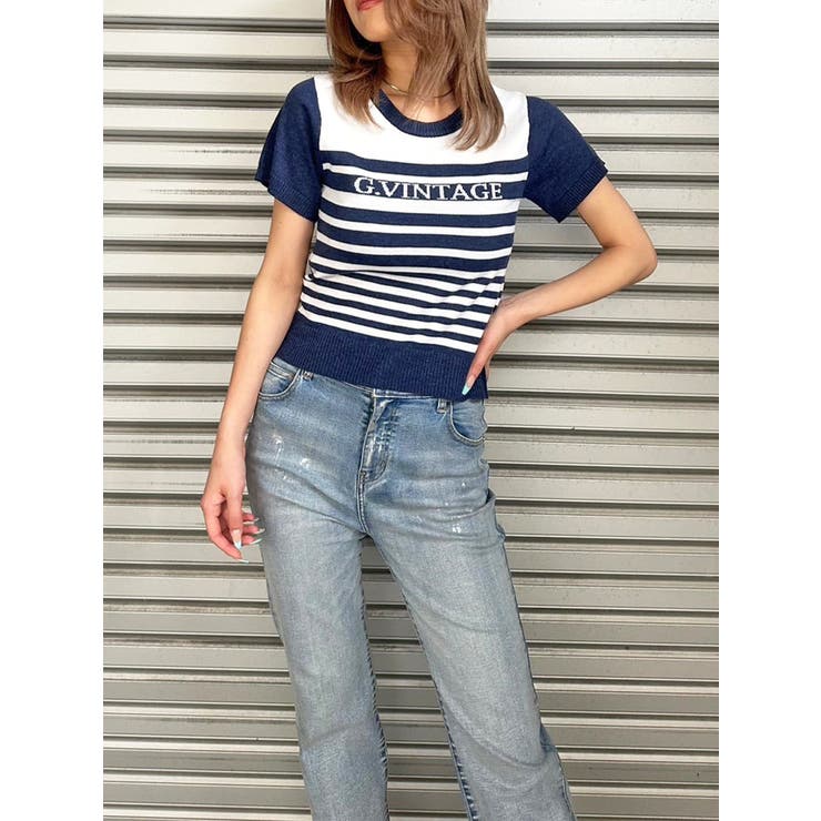 NAVY | グラム・ヴィンテージボーダーニットトップス | EGOIST