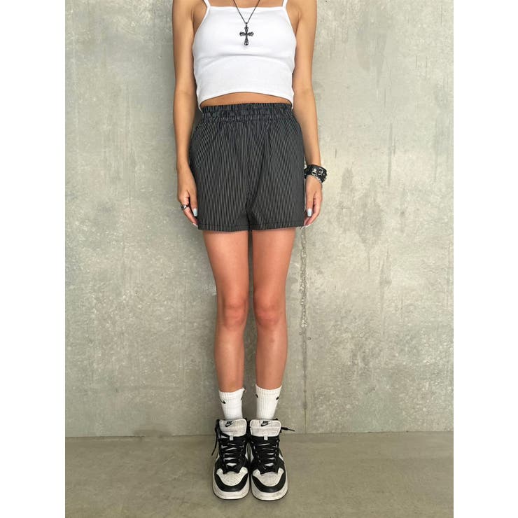 BLACK | ウエストゴムストライプショートパンツ | EGOIST