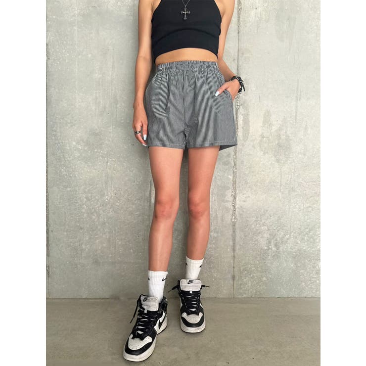 GRAY | ウエストゴムストライプショートパンツ | EGOIST