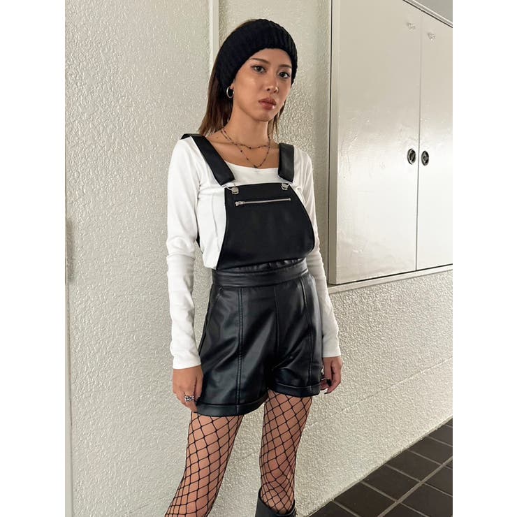 完売　エコレザー　サロペット　美品　オシャレ ソフトフェイクレザーサロペット[品番：EO000006326]｜EGOIST
