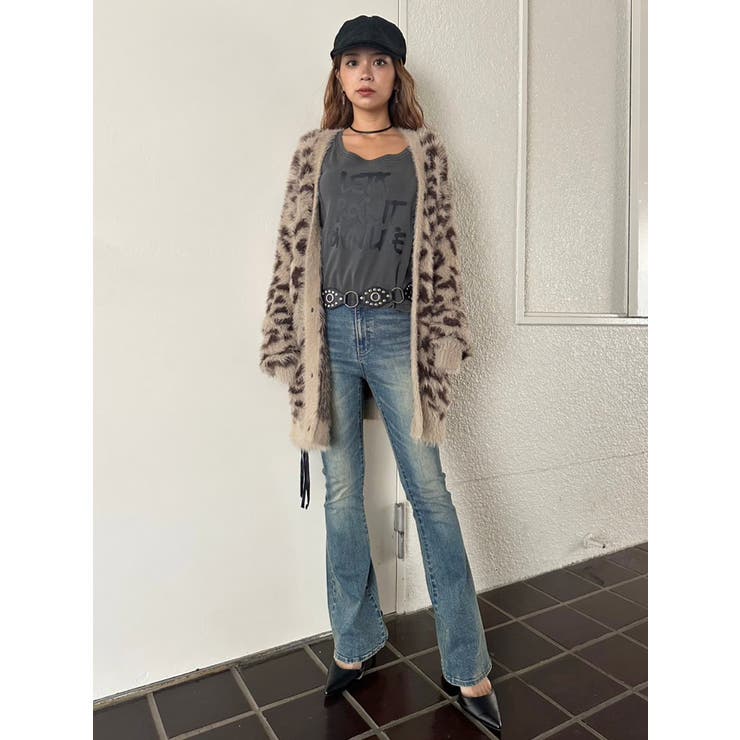 レオパード柄シャギーニットカーディガン[品番：EO000006330