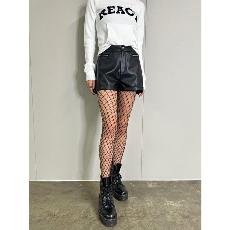 ELFSACK キュート フェイクレザー プリーツ ショート スカート ダブルジップフェイクレザーショートパンツ[品番：EO000006337