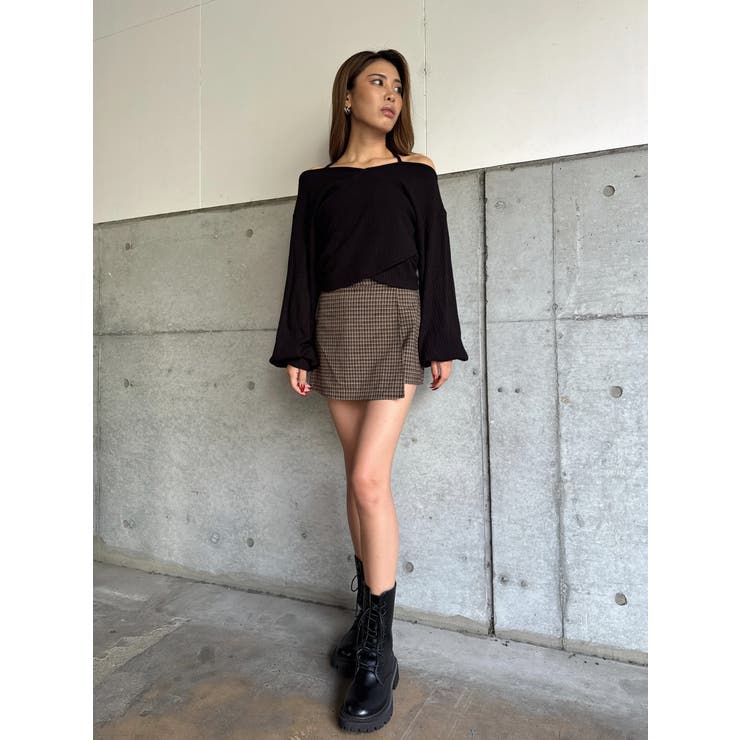 ラップデザインチェックタイトミニスカート[品番：EO000006426