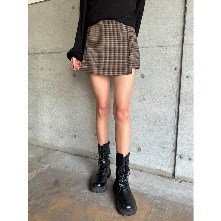 ラップデザインチェックタイトミニスカート[品番：EO000006426