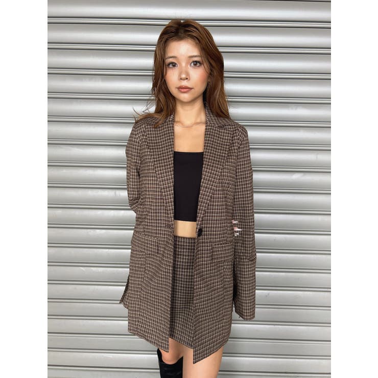 フレアスリーブチェック柄シングルジャケット | EGOIST | 詳細画像3 