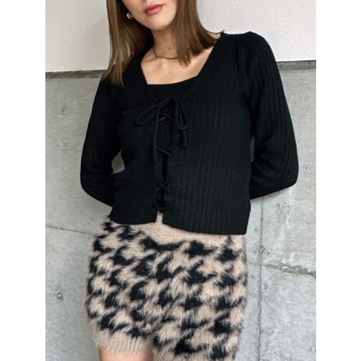 BLACK | キャミ付レースUPニットトップス | EGOIST