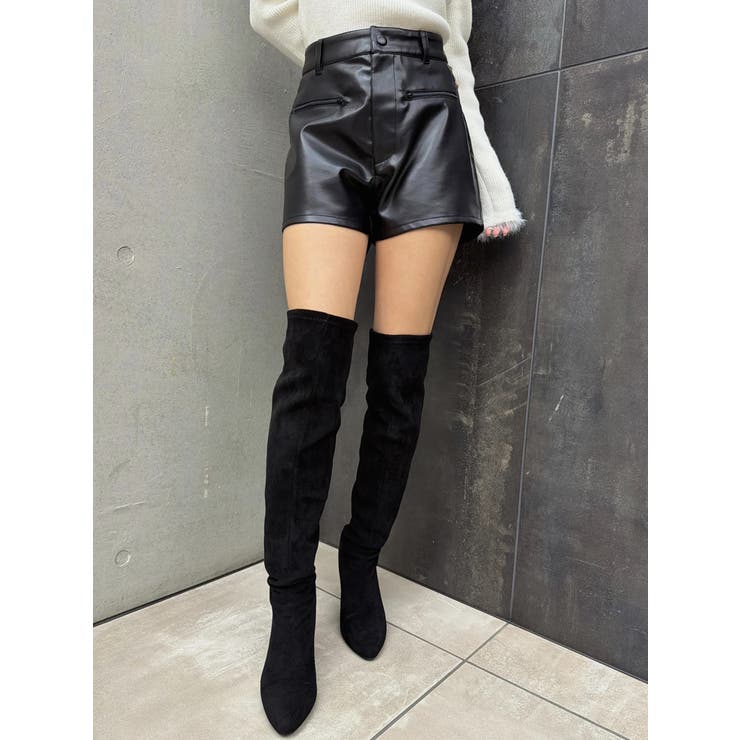 BLACK | デザインポケットフェイクレザーショートパンツ | EGOIST